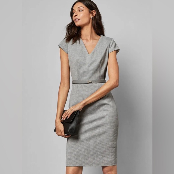 Ted Baker London Dresses & Skirts - Ted Baker sheath dress gray women’s size 4 / 10 short cap sleeve textured pencil